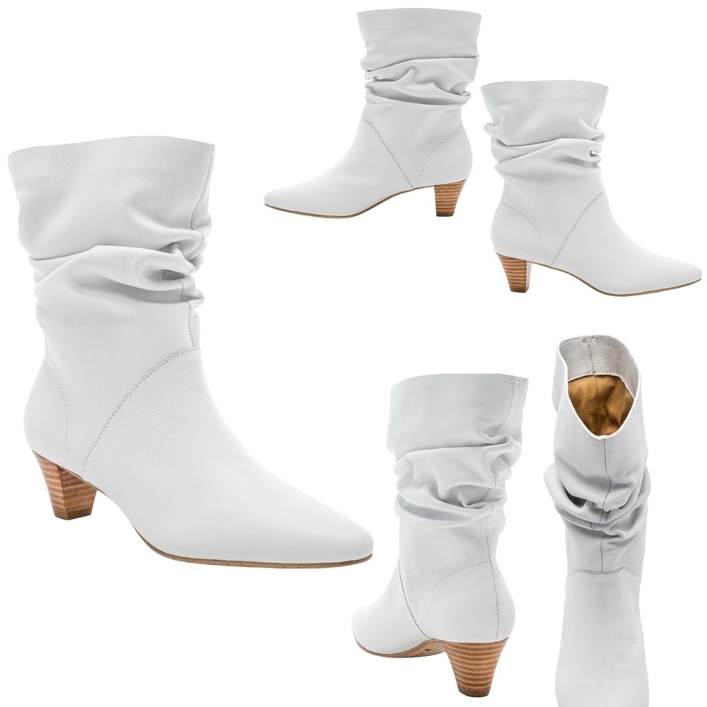 Women's White Leather Slouch Boots